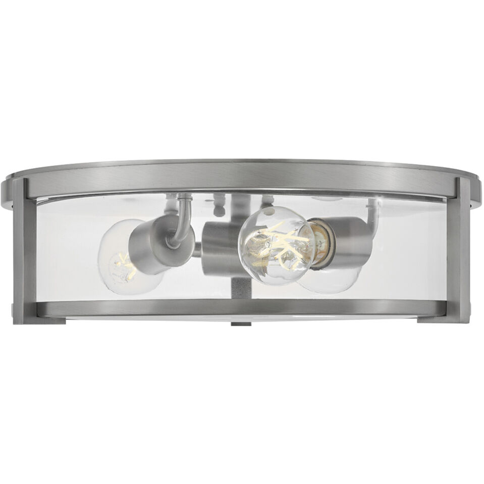Lowell 3 Light 16 inch Antique Nickel with Clear glass Foyer Light Ceiling Light, Flush Mount