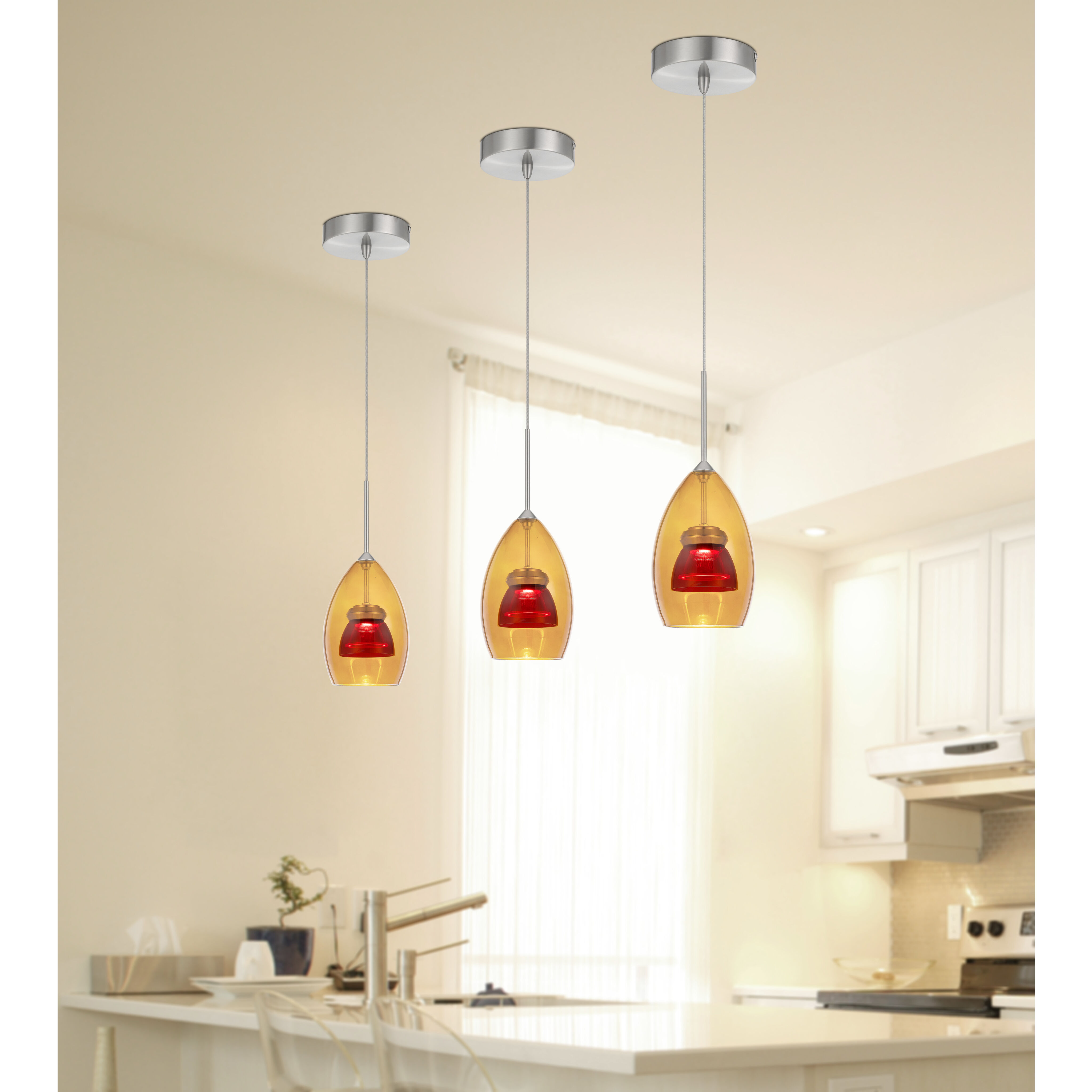 Double Glass LED 4 inch Amber/Red Mini Pendant Ceiling Light