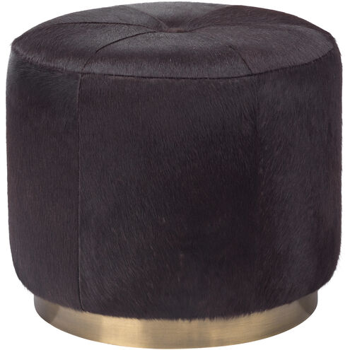 Thackeray 16 inch Espresso Hide & Antique Brass Metal Round Pouf