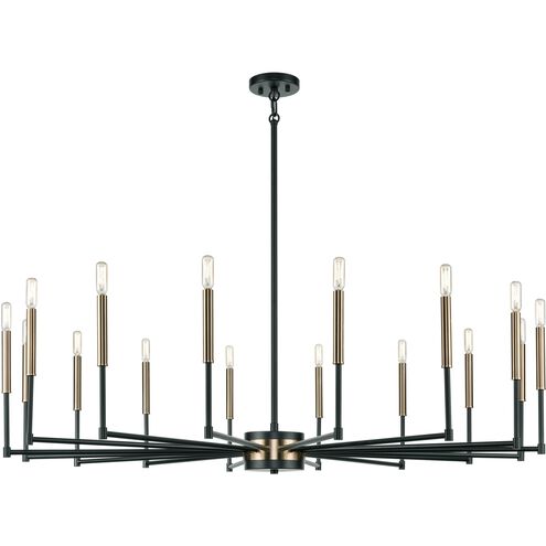 Livingston 16 Light 52 inch Matte Black with Satin Brass Chandelier Ceiling Light