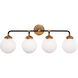 Ian K. Fowler Bistro 4 Light 30 inch Hand-Rubbed Antique Brass and Black Bath Sconce Wall Light in White Glass