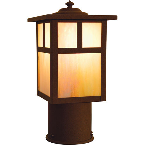 Mission 1 Light 7 inch Antique Brass Post Mount in White Opalescent, T-Bar Overlay