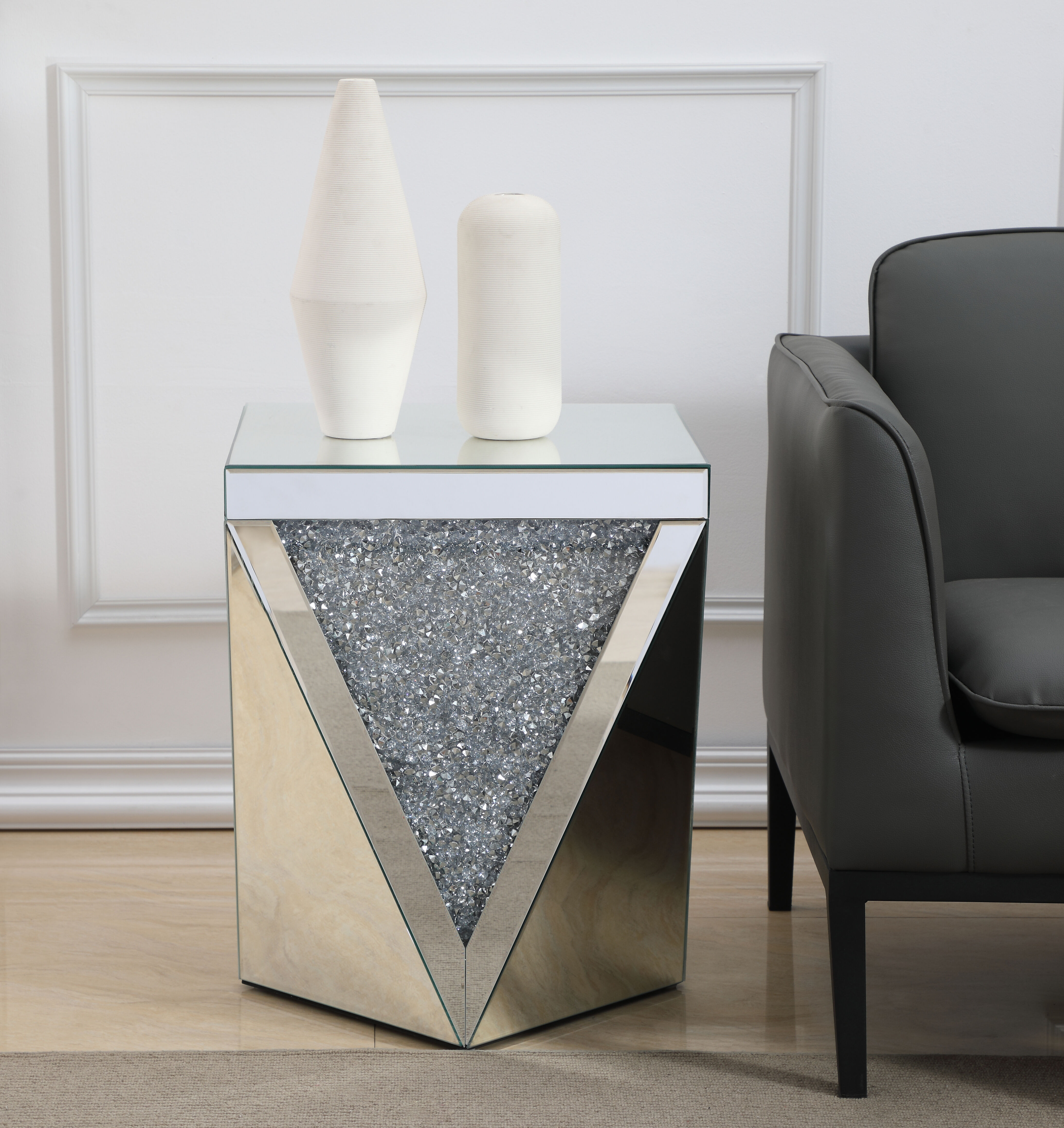 Modern 23 X 19 inch Clear Mirror End Table