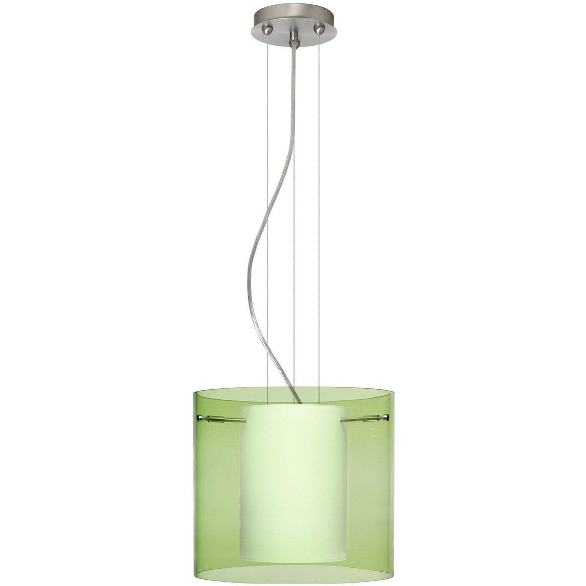 Pahu 12 LED Satin Nickel Pendant Ceiling Light in Transparent Olive/Opal Glass