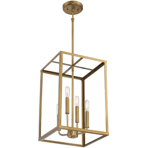 Traditional 4 Light 12 inch Natural Brass Pendant Ceiling Light