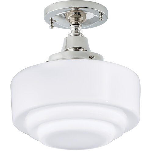 Schoolhouse 1 Light 9.5 inch Polished Nickel with White Semi Flush Mount Ceiling Light in Stepped