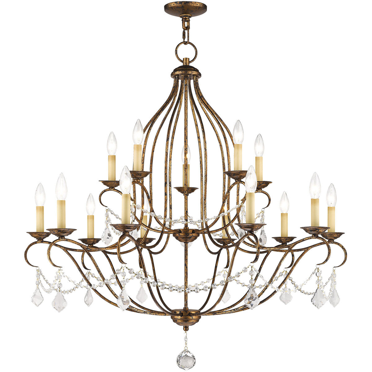 Chesterfield 15 Light 38 inch Hand Applied Venetian Golden Bronze Chandelier Ceiling Light