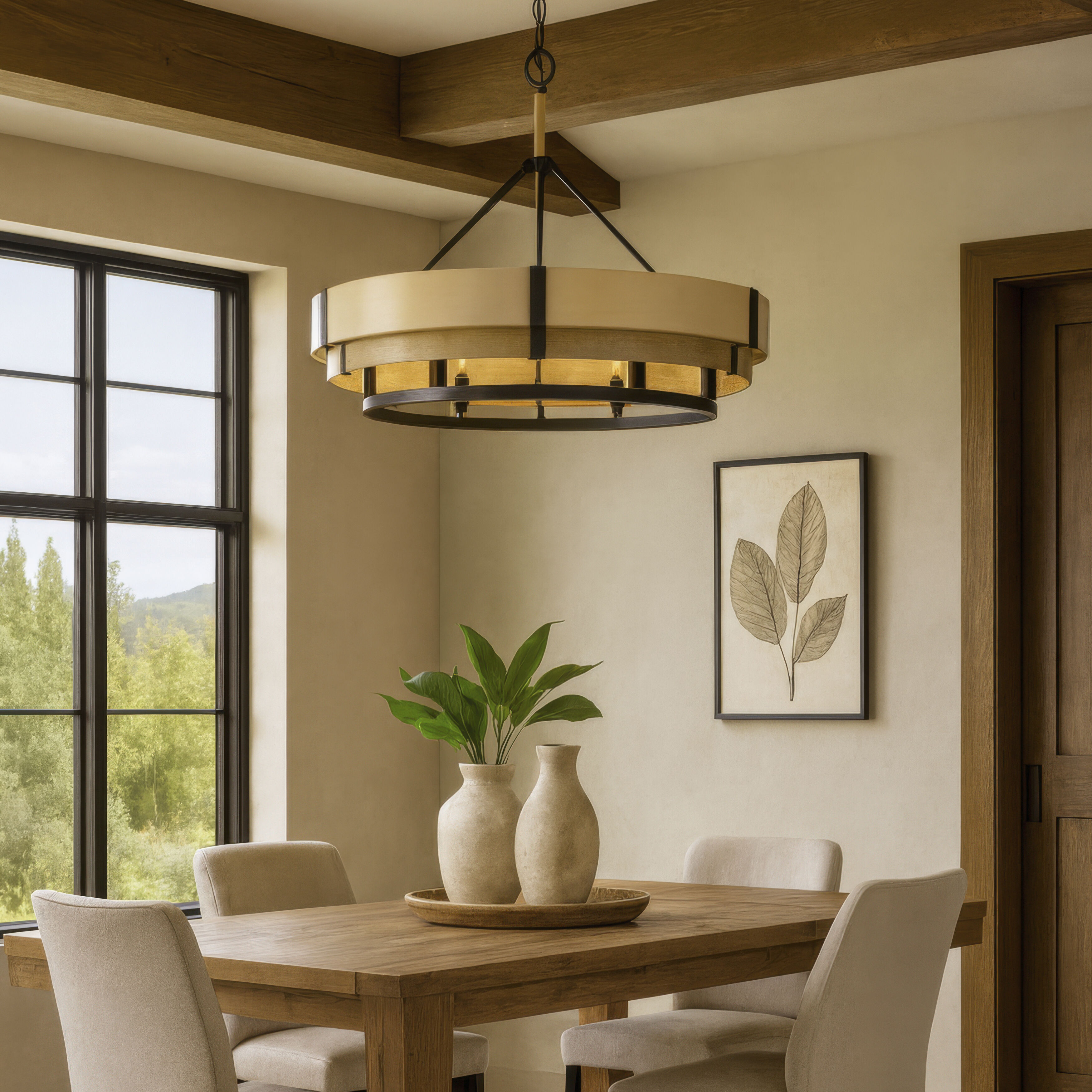 Blonde Moment 6 Light 28.5 inch Matte Black and Honey with Medium Oak Pendant Ceiling Light