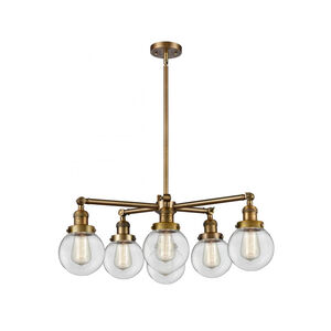 Franklin Restoration Large Beacon 6 Light 31 inch Brushed Brass Chandelier Ceiling Light in Incandescent, Seedy Glass, Franklin Restoration