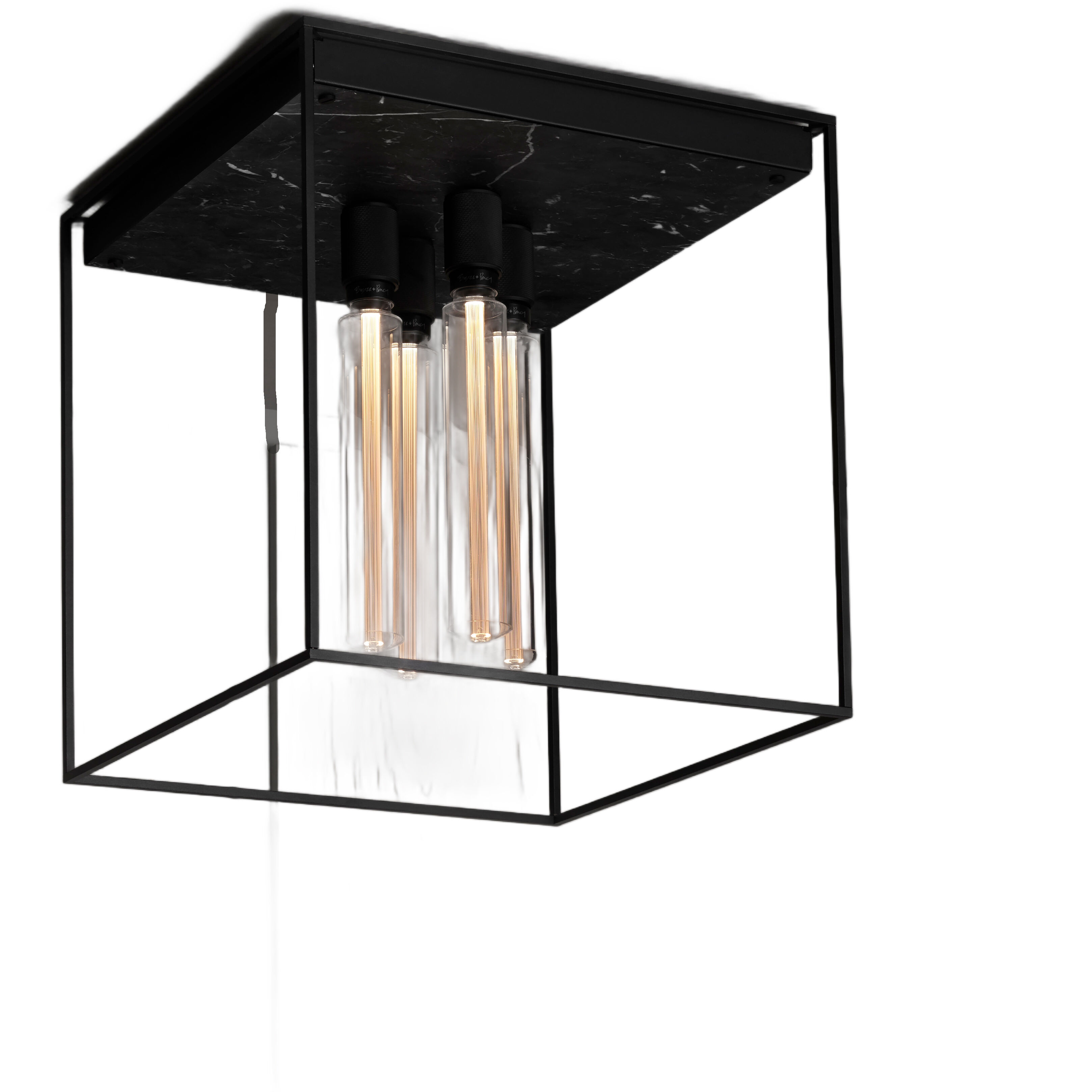 Caged 4 Light 19.69 inch Black Marble Semi-Flush Mount Ceiling Light