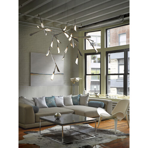 Quill LED 33.9 inch Sterling with Modern Brass Pendant Ceiling Light in Sterling/Modern Brass