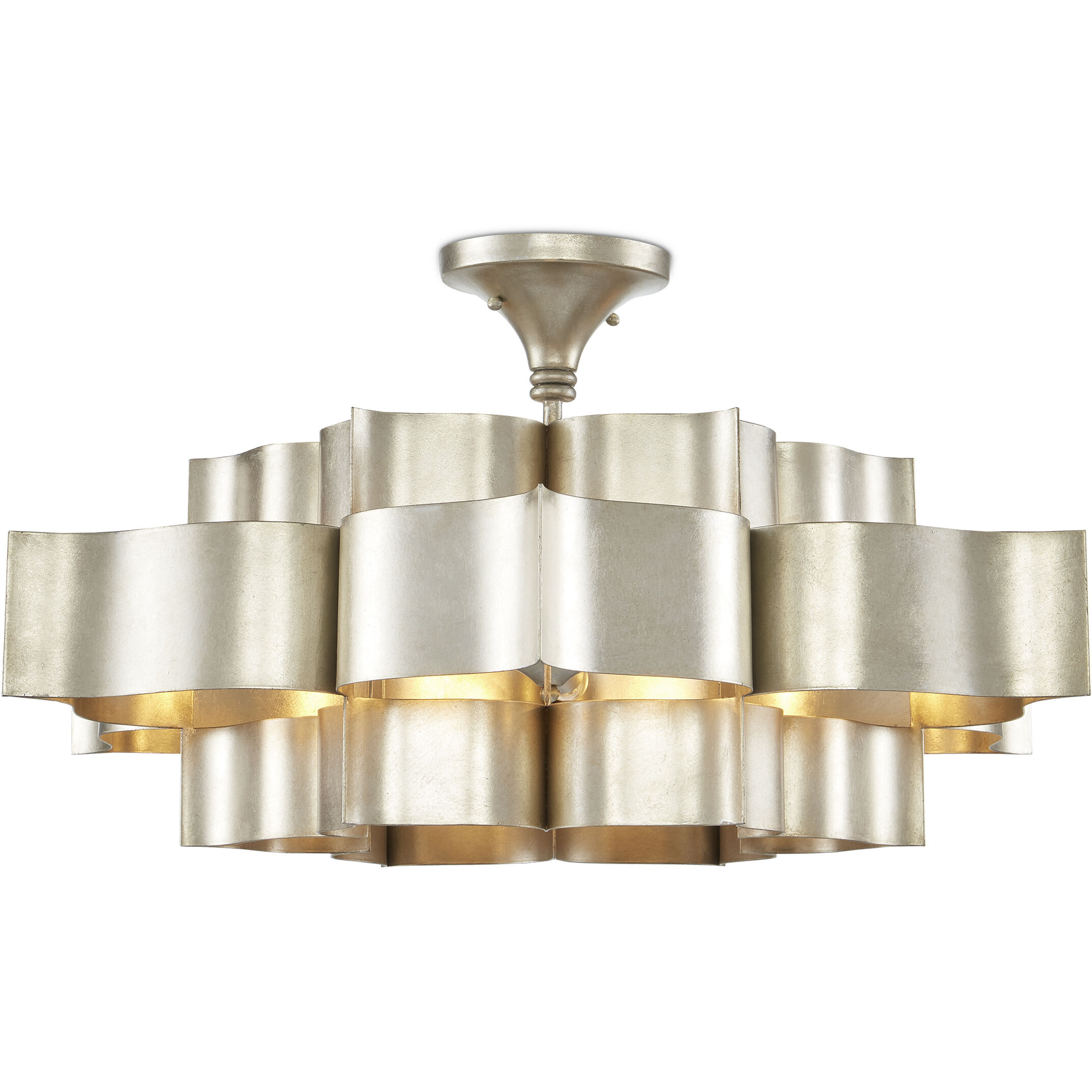 Grand Lotus 6 Light 30 inch Contemporary Silver Leaf Chandelier Ceiling Light, Large, Semi-Flush Convertible