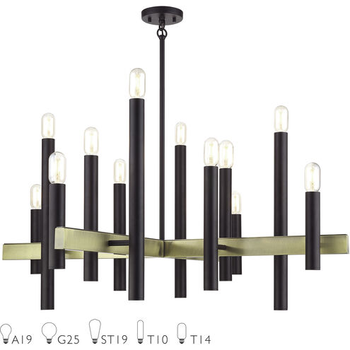 Helsinki 12 Light 44 inch Bronze with Antique Brass Accents Foyer Chandelier Ceiling Light