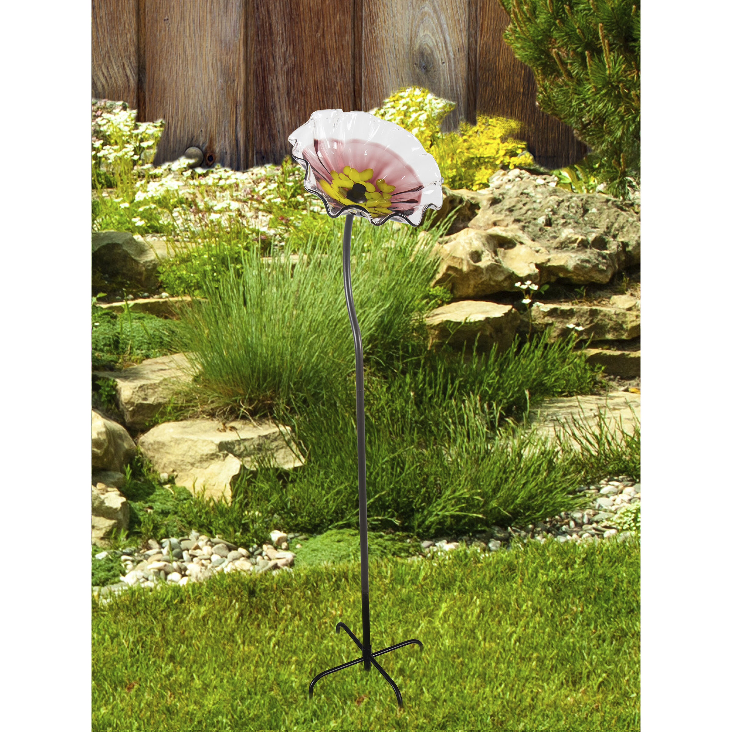 Fiore Pink Art Glass Garden Stake