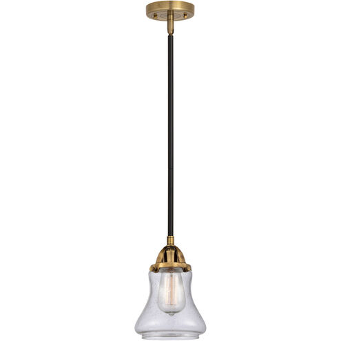 Nouveau 2 Bellmont LED 6 inch Black Antique Brass and Matte Black Mini Pendant Ceiling Light in Seedy Glass