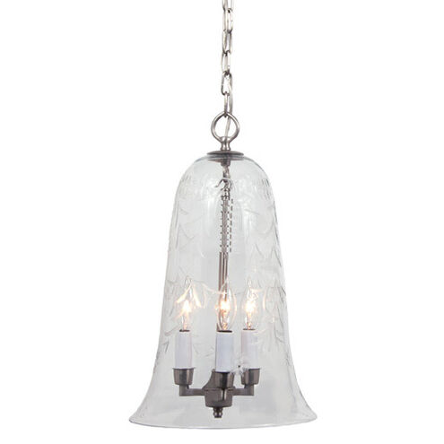 Sophia 3 Light 11 inch Pewter Bell Jar Pendant Ceiling Light