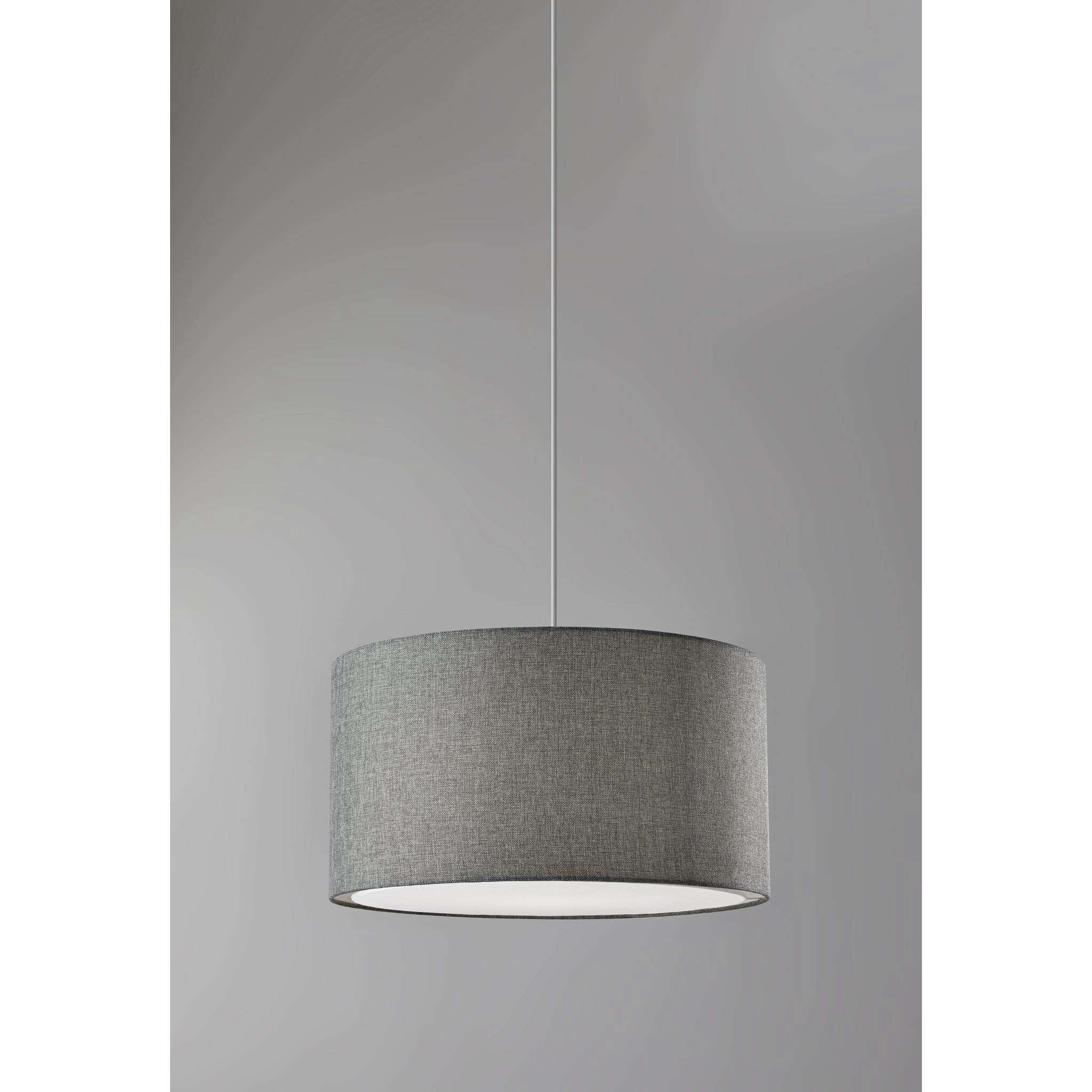 Harvest 1 Light 20 inch Grey Textured Fabric Drum Pendant Ceiling Light, Large 