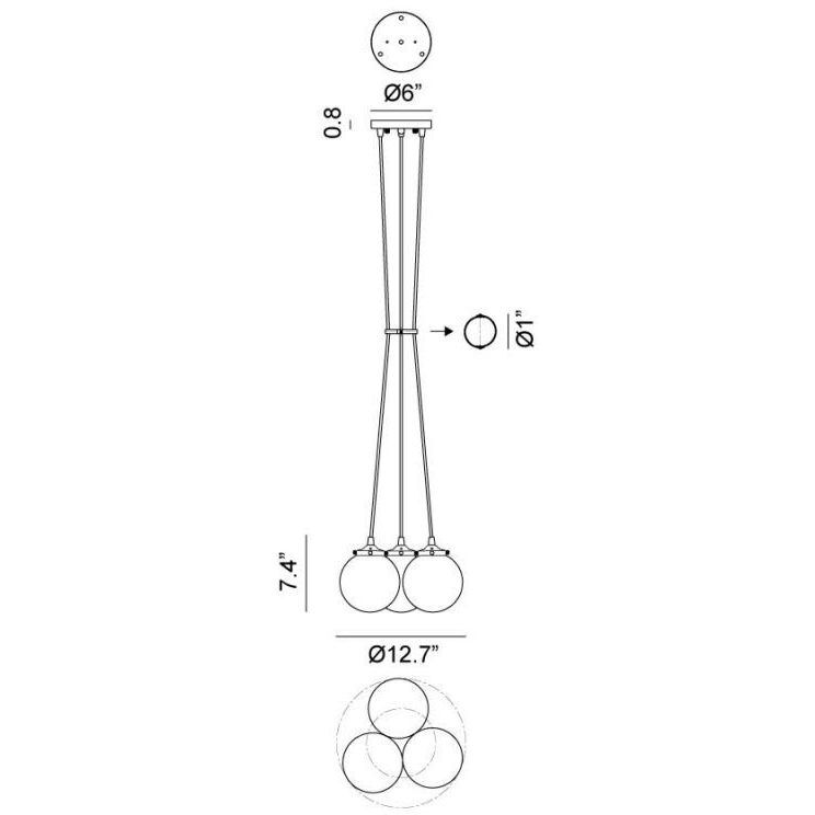 The Bougie 3 Light 13 inch Aged Gold Brass Pendant Ceiling Light in Aged Gold Brass and Opal Glass
