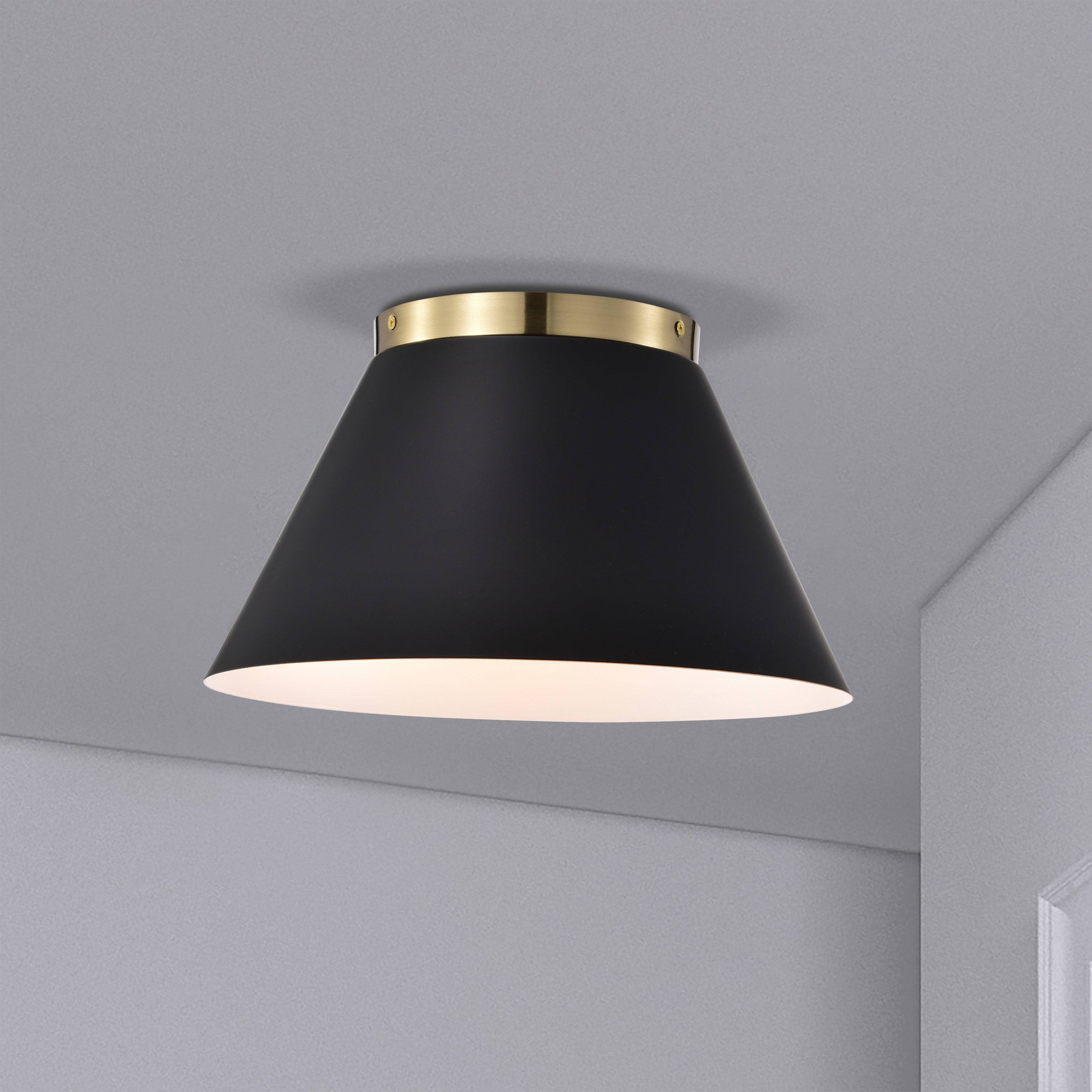 Dover 2 Light 14 inch Black/Vintage Brass Flush Ceiling Light