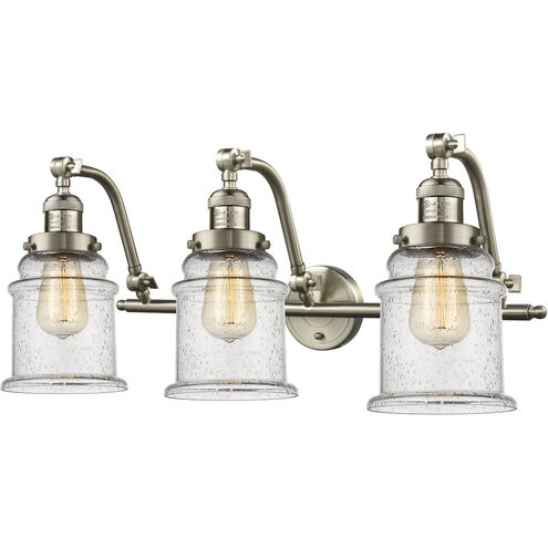 Franklin Restoration Canton 3 Light 28 inch Brushed Satin Nickel Bath Vanity Light Wall Light in Seedy Glass, Franklin Restoration
