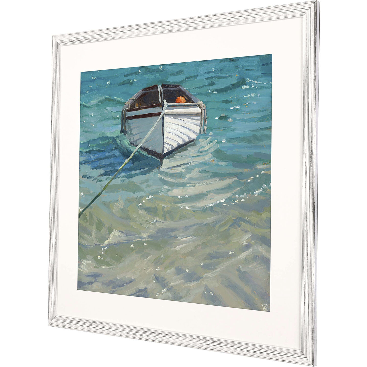 Boat and Buoy Ropes Boat and Buoys Blue and Green and Orange and White Framed Art