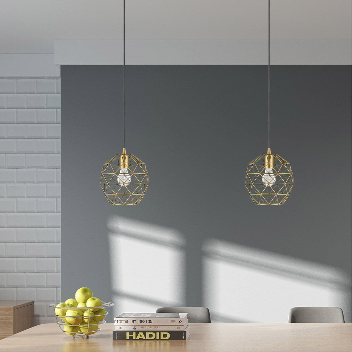 Geometric 1 Light 8 inch Antique Brass Mini Pendant Ceiling Light