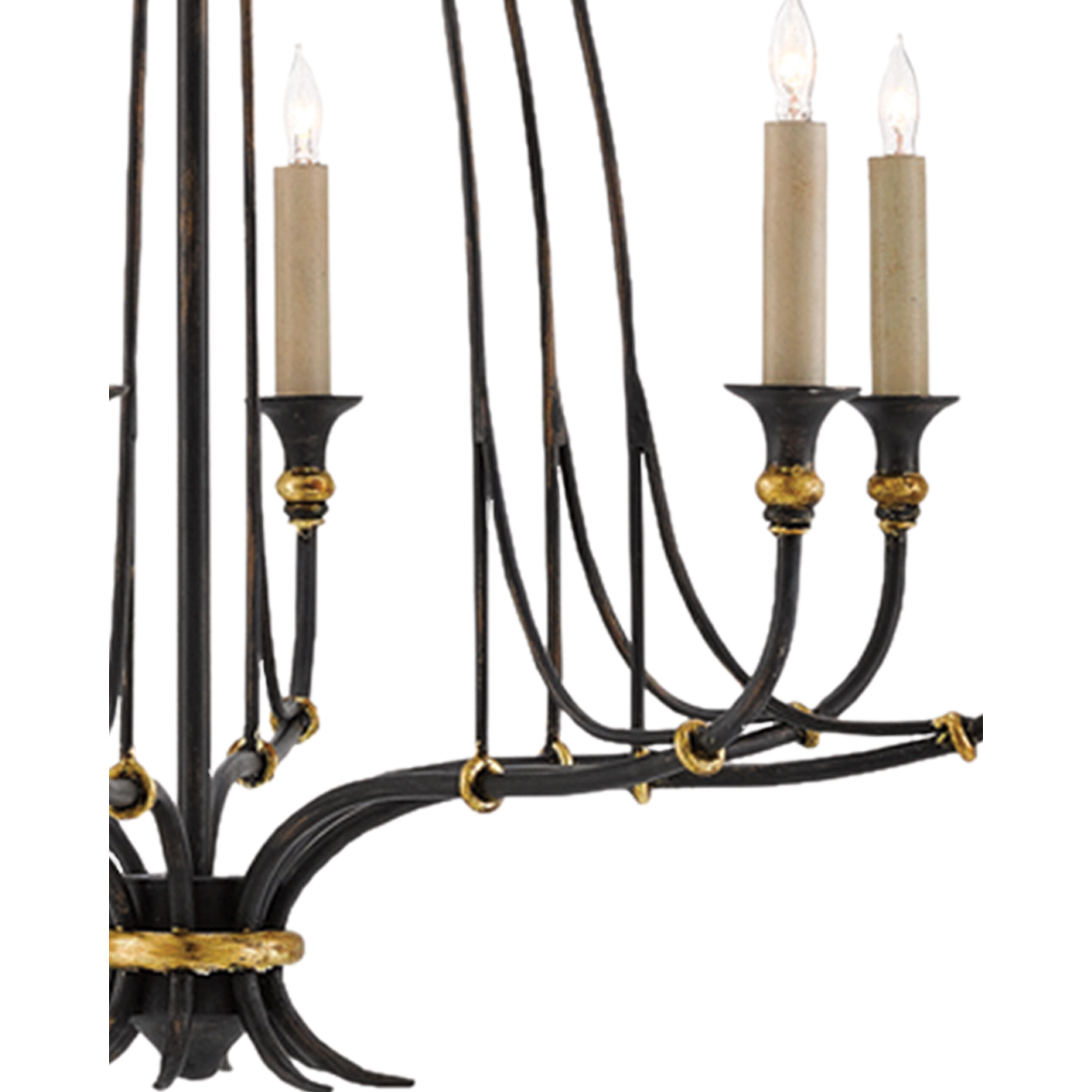 Folgate 8 Light 29 inch French Black/Gold Leaf Chandelier Ceiling Light, Small