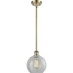 Ballston Athens LED 8 inch Antique Brass Pendant Ceiling Light in Clear Crackle Glass, Ballston