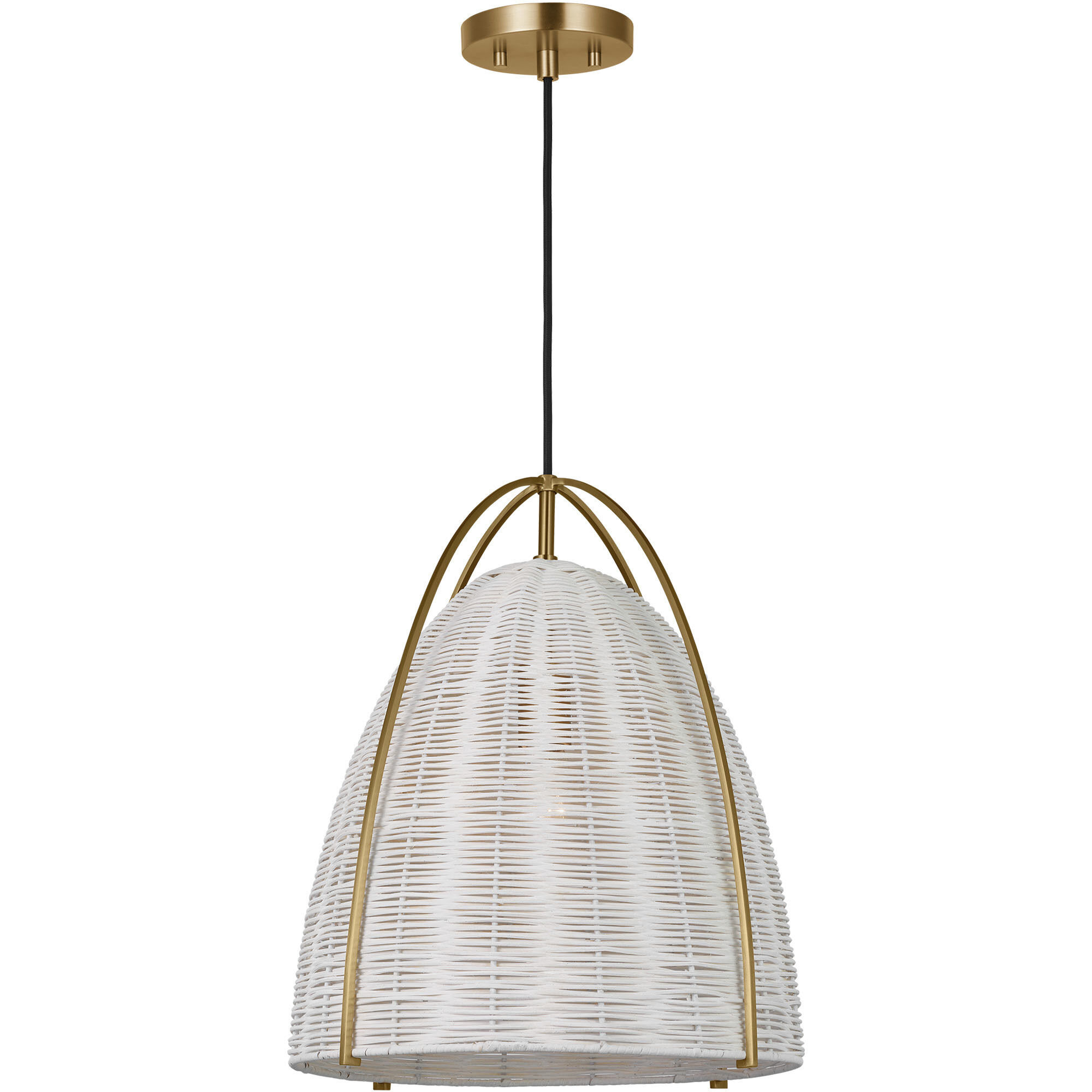 Sean Lavin Norman Pendant Ceiling Light in Satin Brass with Chalk Wicker
