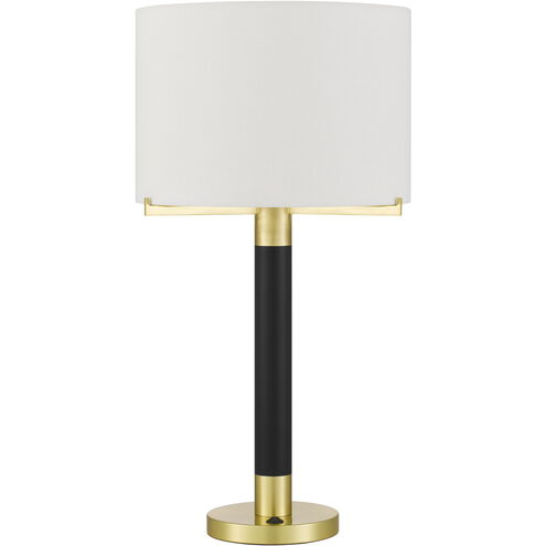 Goldston 27.5 inch 100.00 watt Antique Brass and Black Table Lamp Portable Light, Column Style