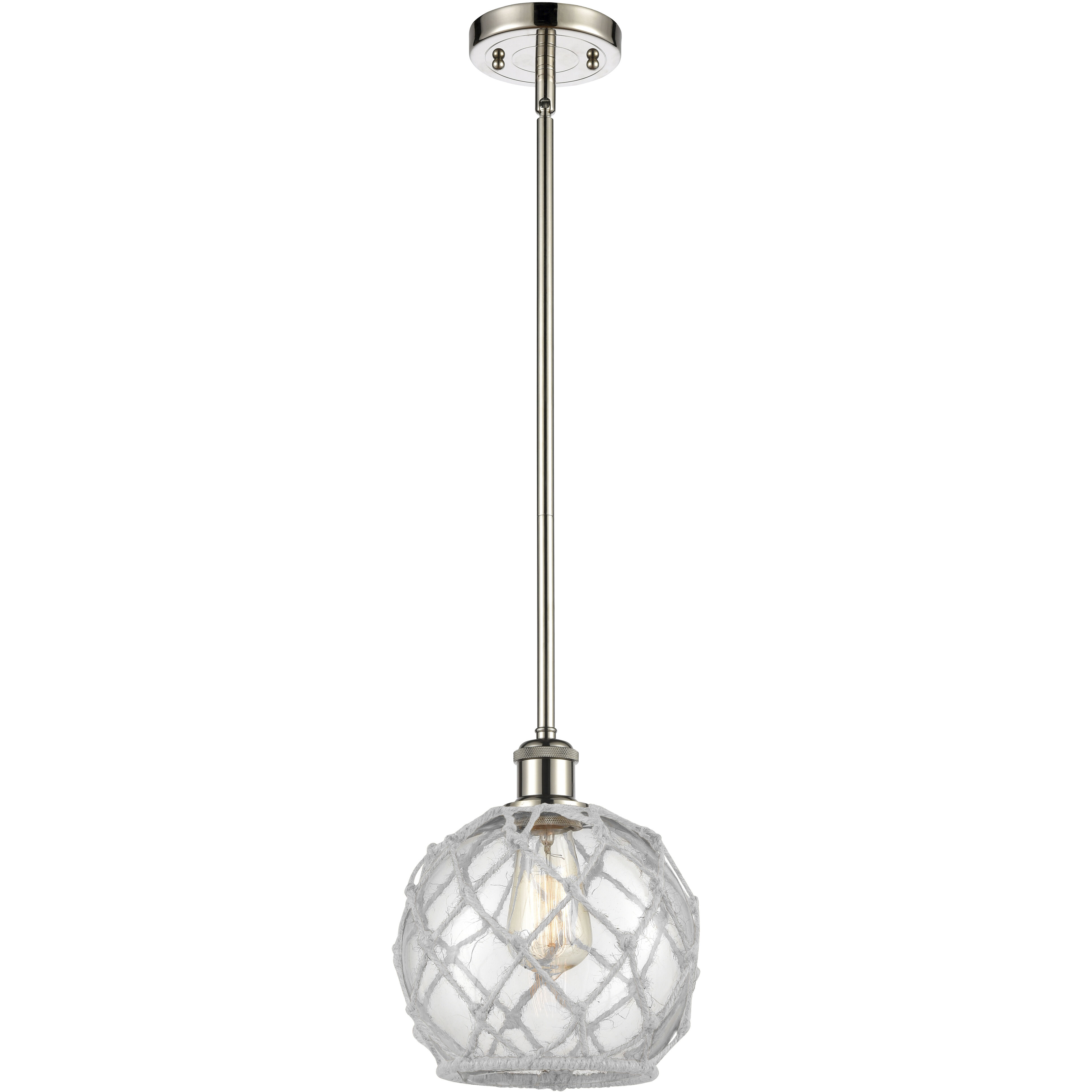 Ballston Farmhouse Rope LED 8 inch Polished Nickel Pendant Ceiling Light in Clear Glass with White Rope, Ballston