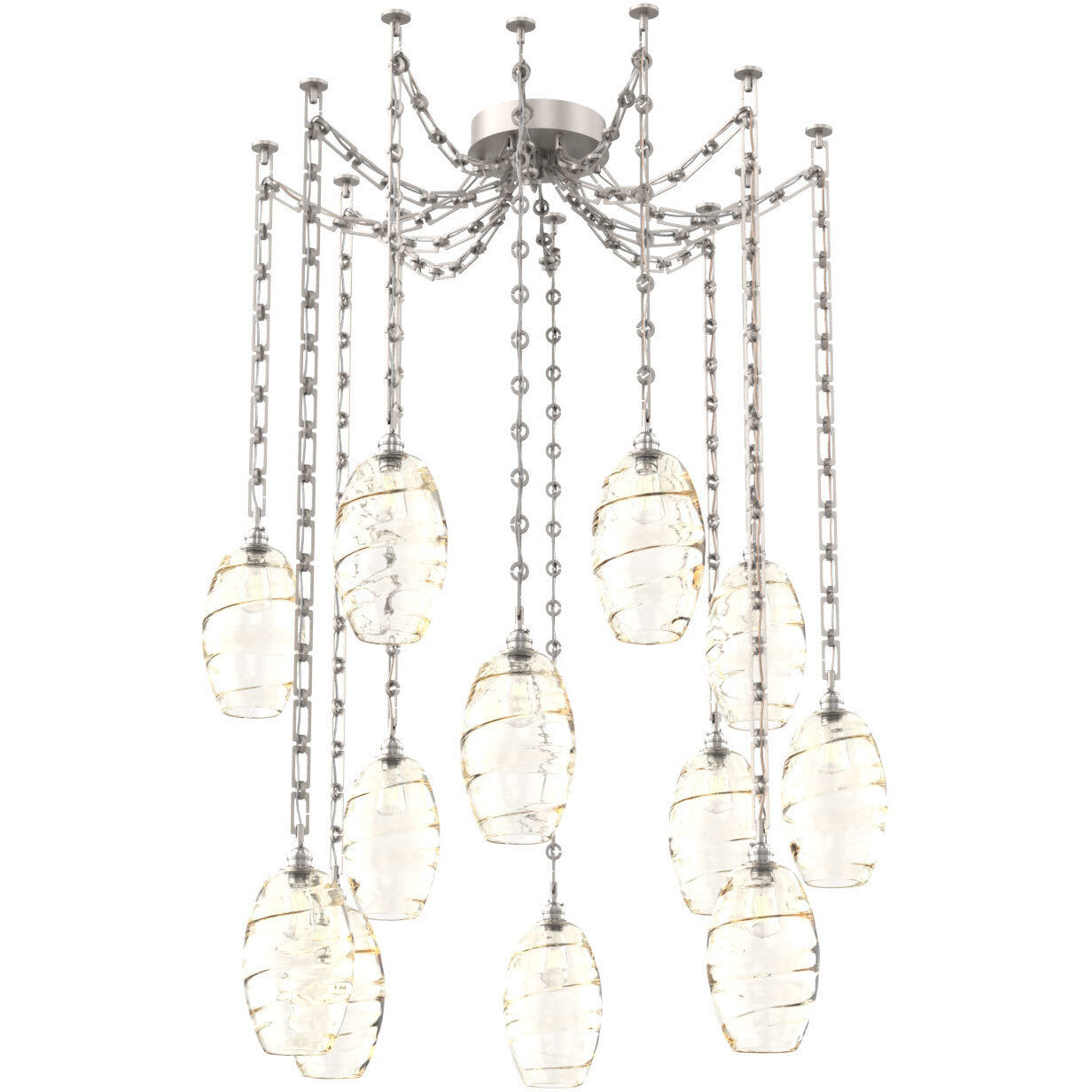 Ellisse 12 Light 15.5 inch Beige Silver Swag Multi-Pendant Ceiling Light in Optic Rib Amber, Rectangular Chain