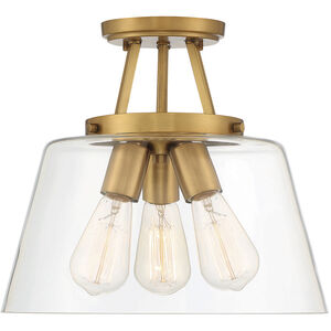 Calhoun 3 Light 13 inch Warm Brass Semi-Flush Ceiling Light, Essentials