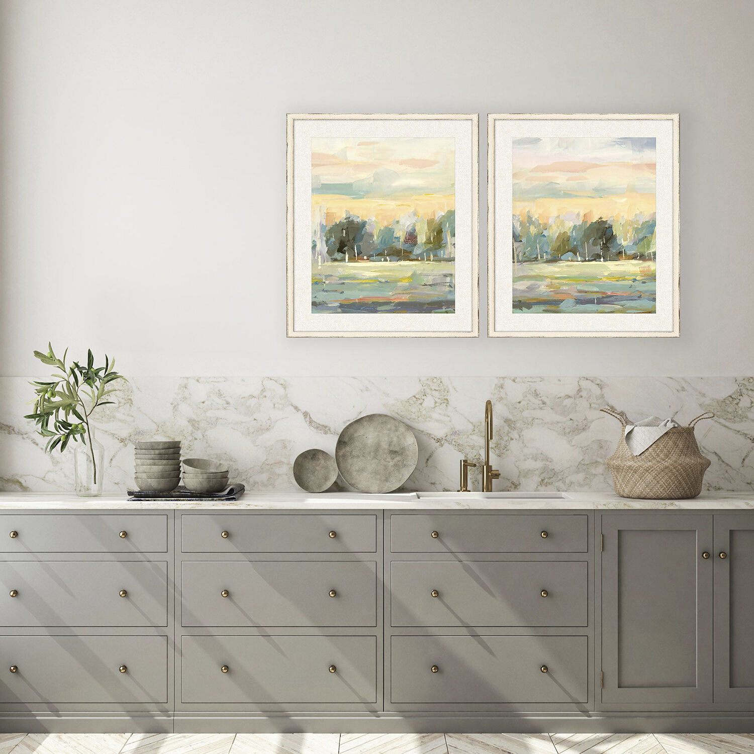 Landscapes Blue and Green and Multi and Orange Framed Art