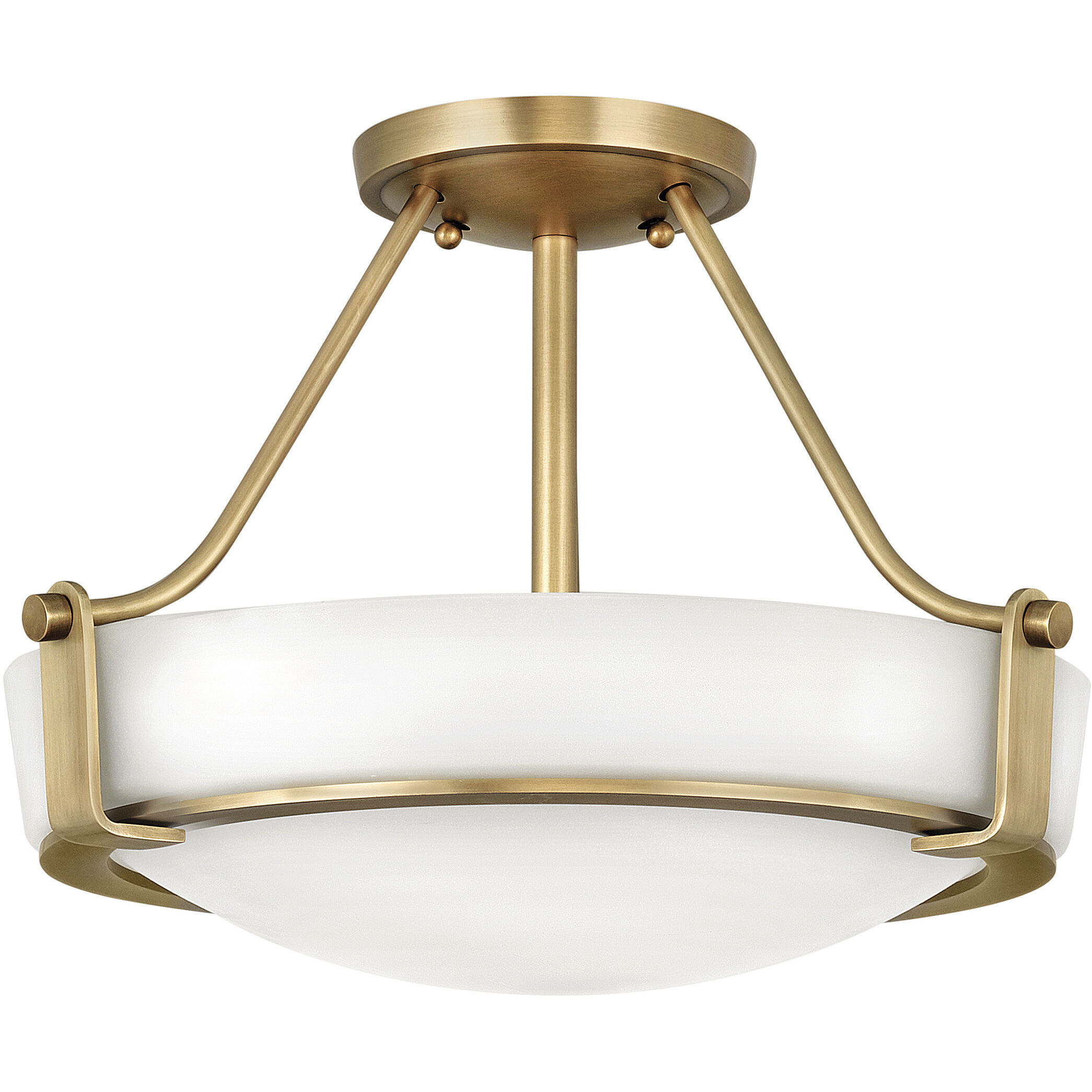 Hathaway 3 Light 16 inch Heritage Brass Indoor Semi-Flush Mount Ceiling Light in Etched White
