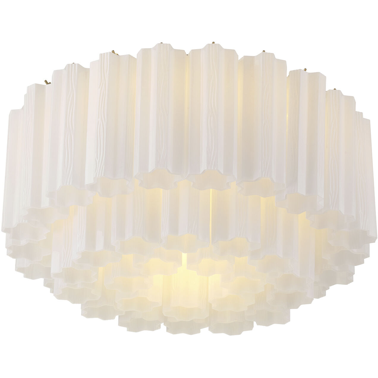 Addis 7 Light 22.25 inch Aged Brass Flush Ceiling Light in Tronchi Glass White