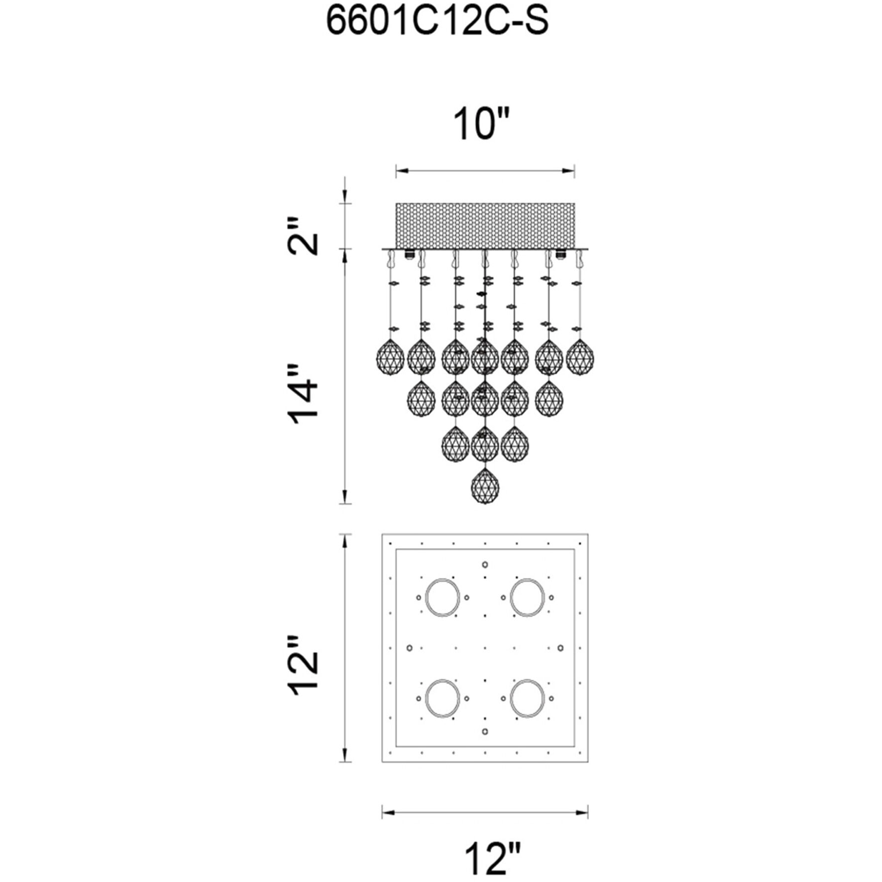Square 4 Light 12 inch Chrome Flush Mount Ceiling Light