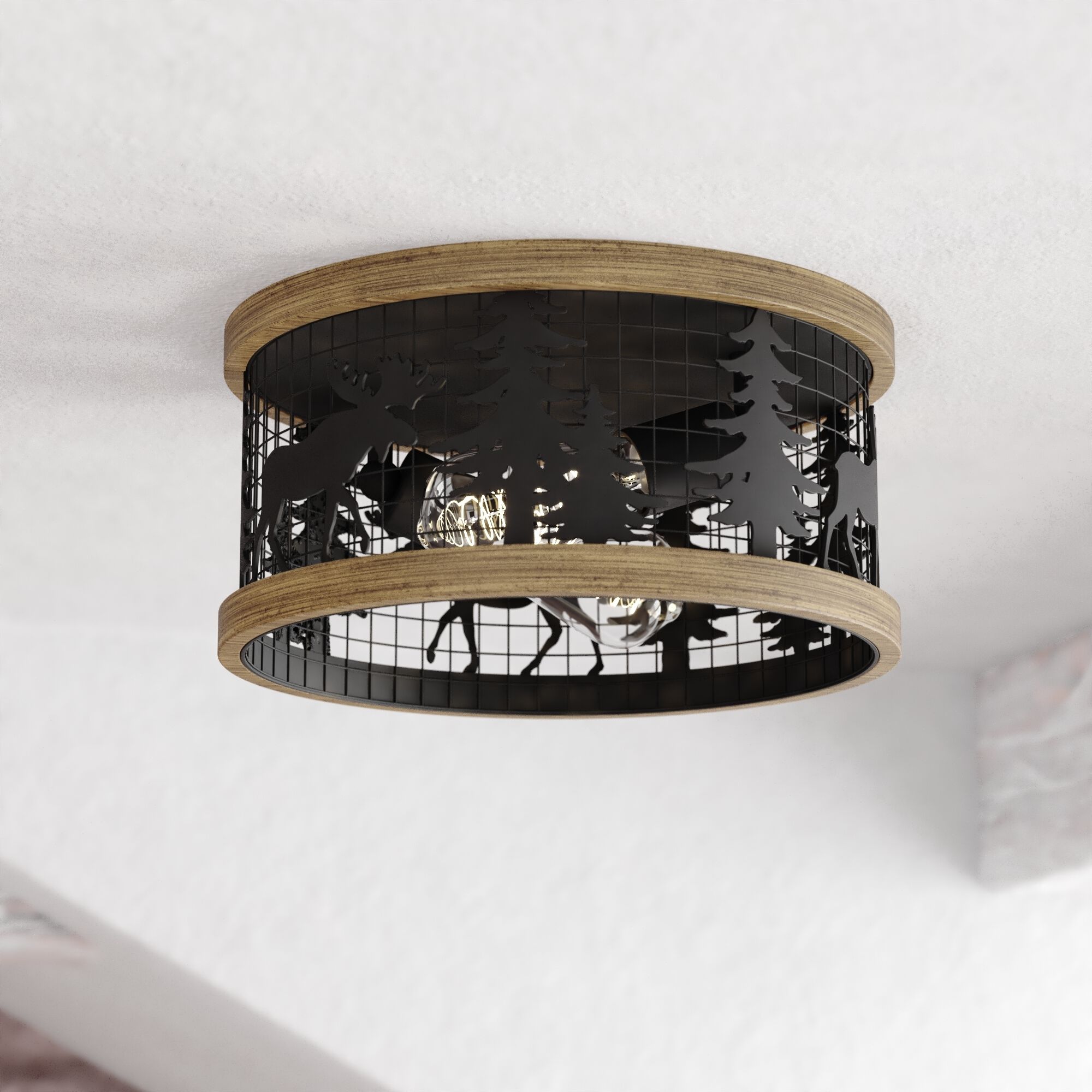 Kodiak LED 12 inch Black and Burnished Teak Flush Mount Ceiling Light