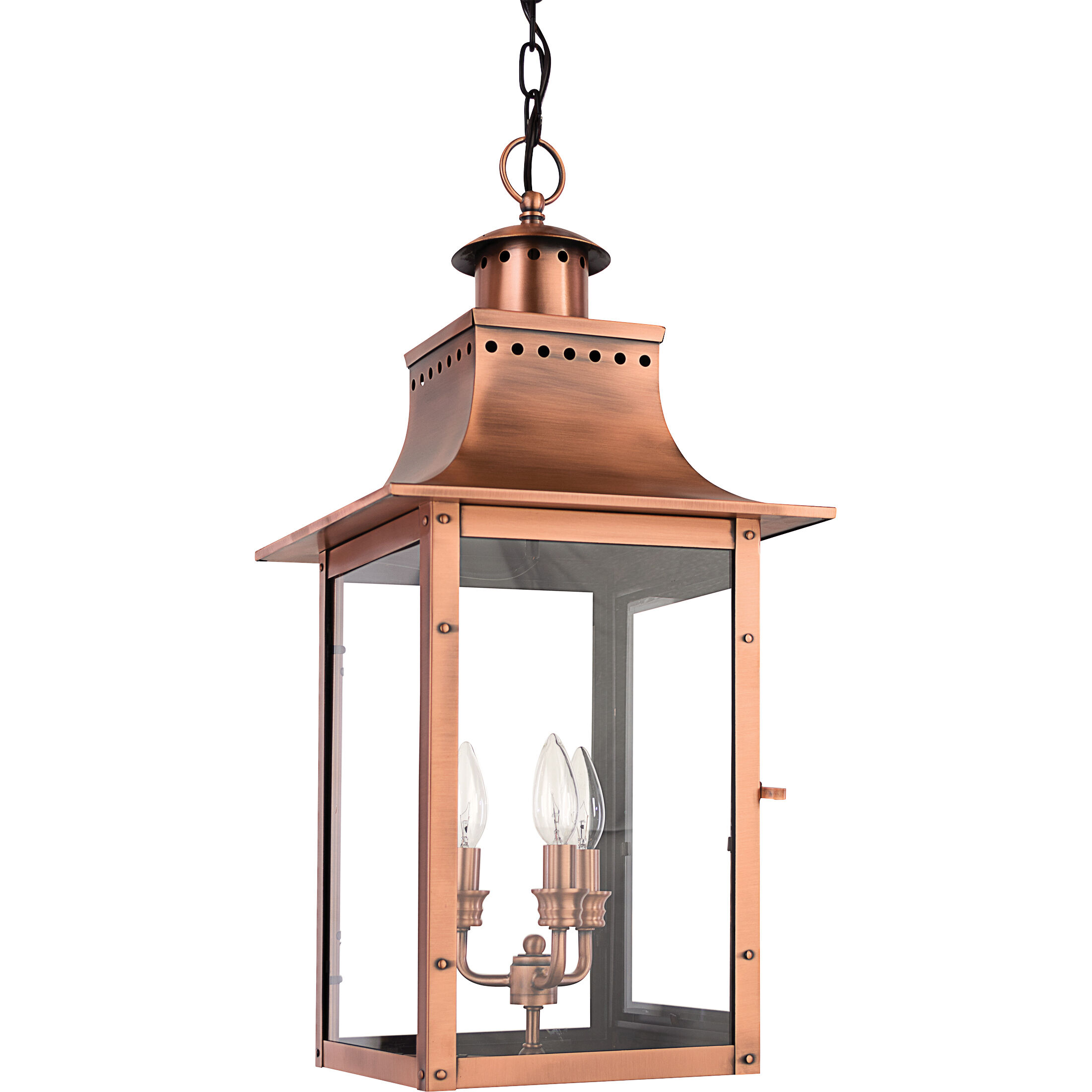 Chalmers 3 Light 12 inch Aged Copper Outdoor Hanging Lantern