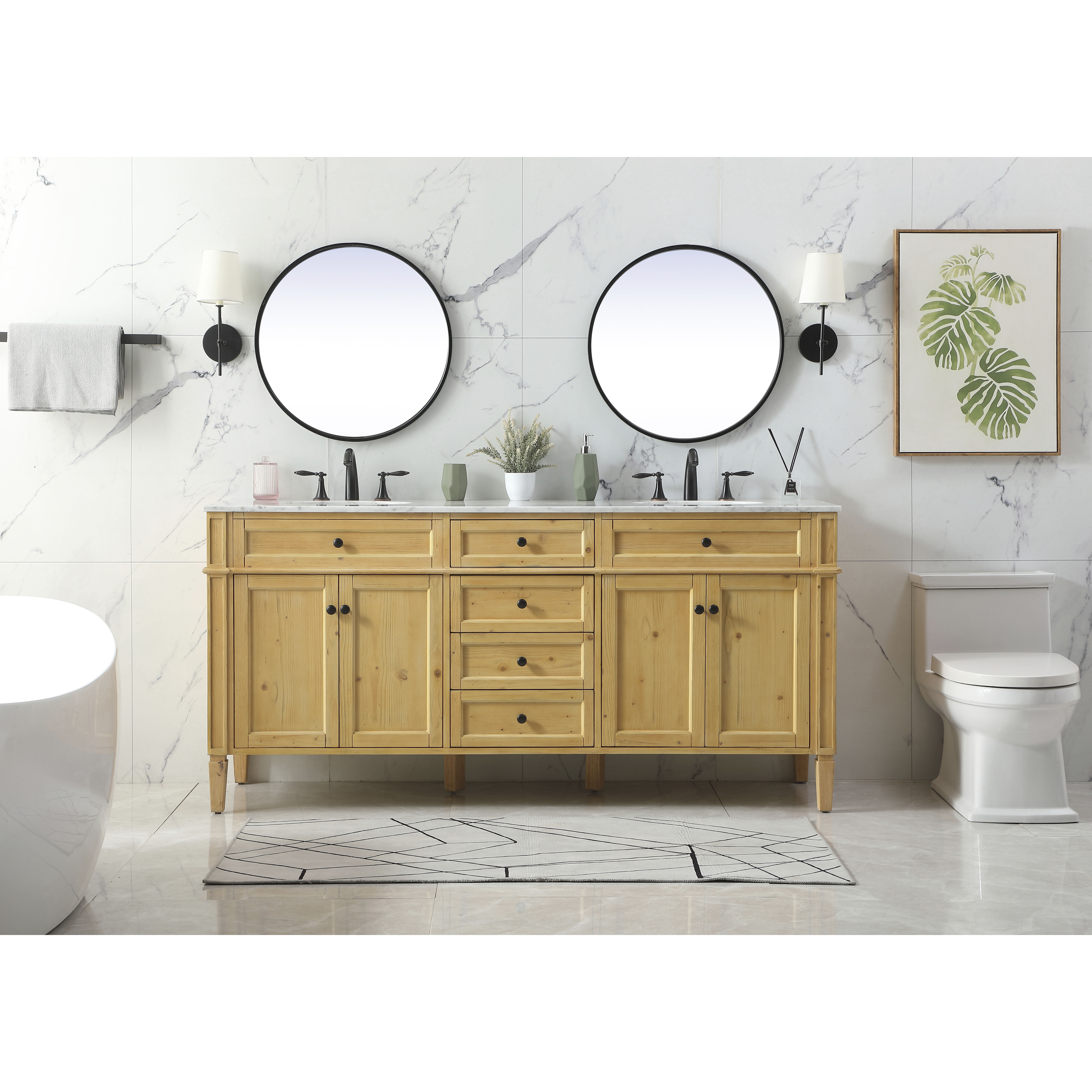 Park Avenue 72 X 22 X 35 inch Natural Wood Vanity Sink Set