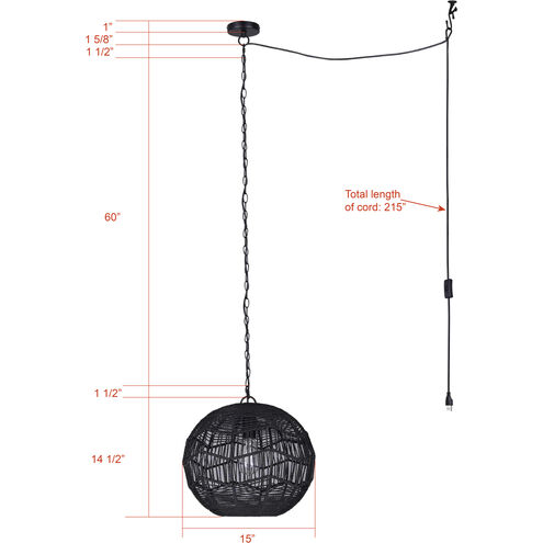 Valence 1 Light 15 inch Black Pendant Ceiling Light