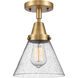 Franklin Restoration Large Cone LED 7.75 inch Brushed Brass Flush Mount Ceiling Light in Seedy Glass