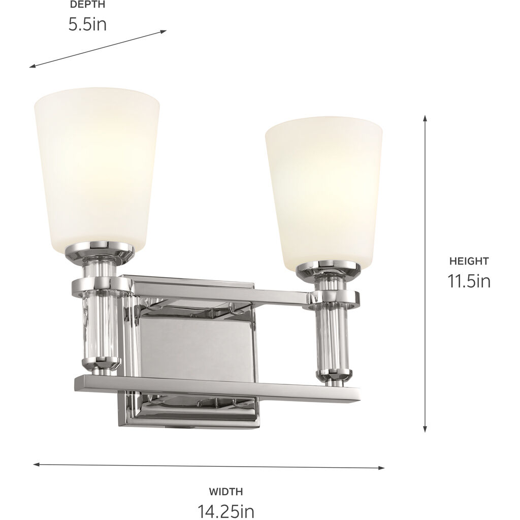 Rosalind 2 Light 14.25 inch Polished Nickel Bath Vanity Light Wall Light
