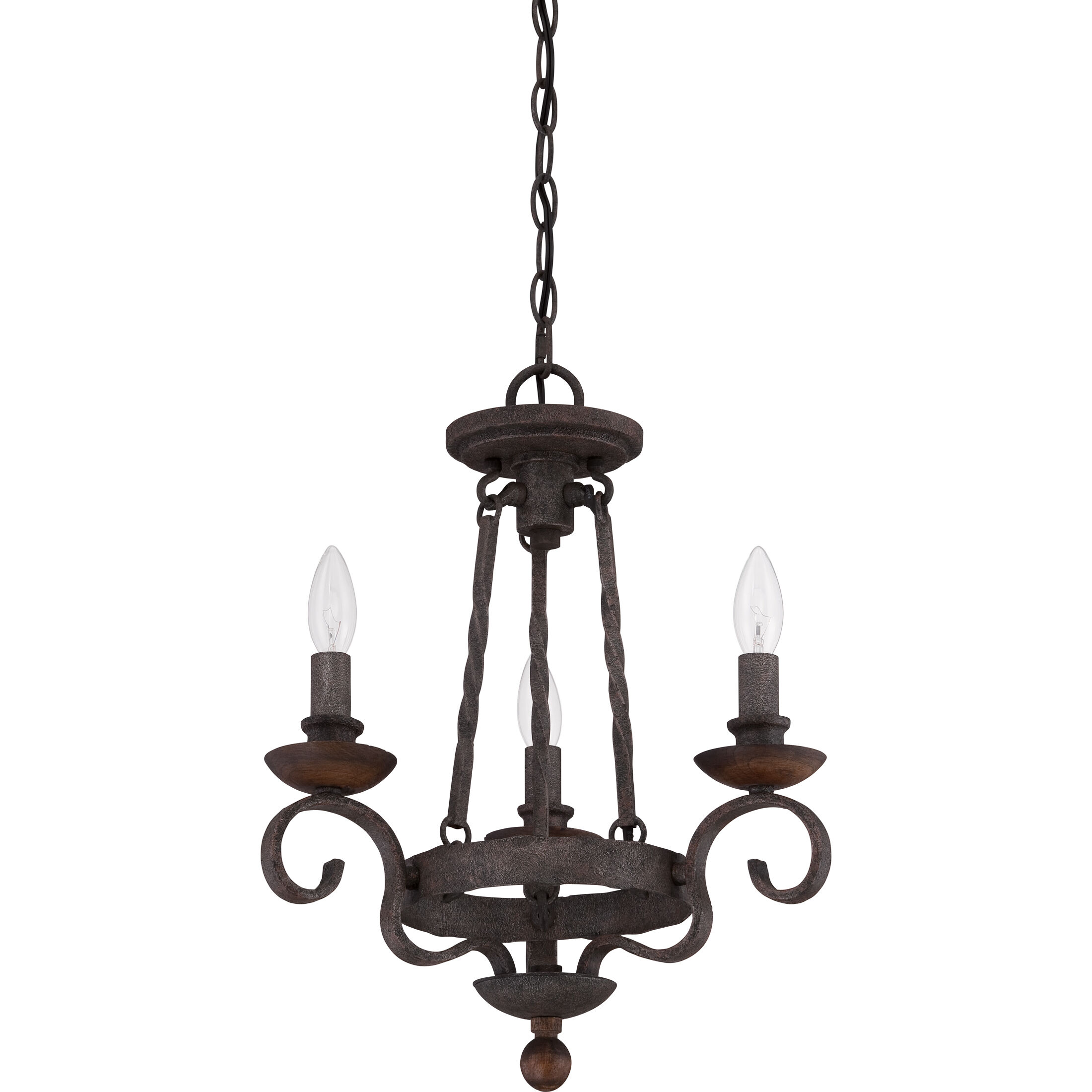 Noble 3 Light 15 inch Rustic Black Chandelier Ceiling Light