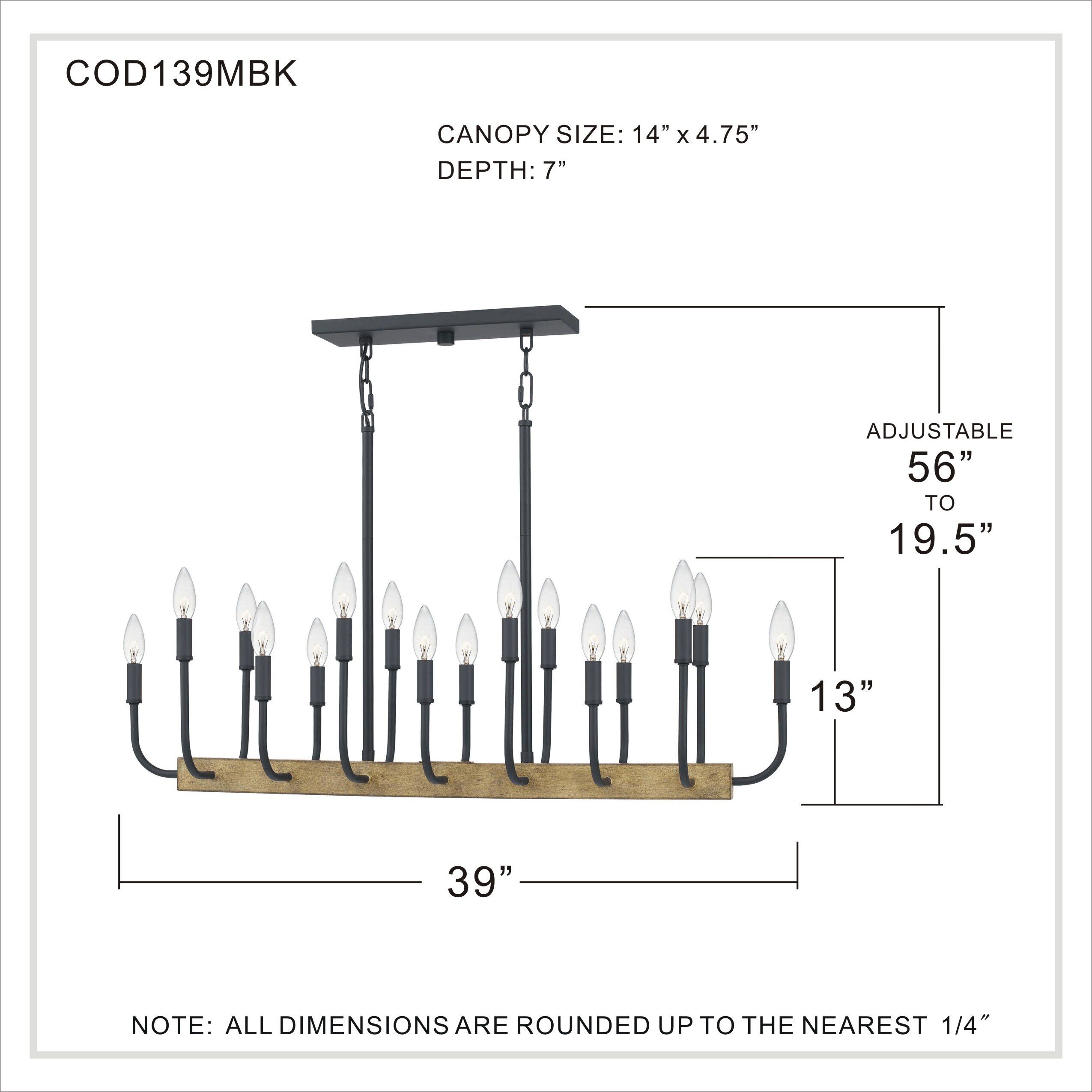 Coda 16 Light 39 inch Matte Black Island Light Ceiling Light