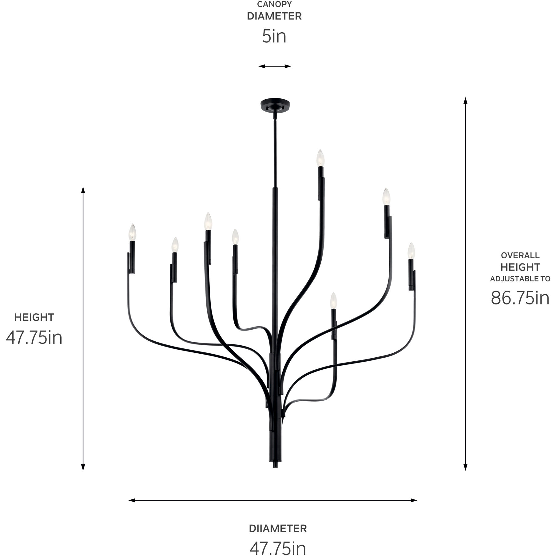 Livadia 8 Light Black Chandelier Ceiling Light, 1 Tier Large