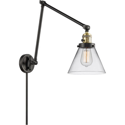 Large Cone 30 inch 60.00 watt Black Antique Brass Swing Arm Wall Light, Franklin Restoration