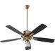 Ovation 52 inch Aged Brass with Matte Black/Walnut Blades Ceiling Fan in 3 Light Clear Seeded Glass Shades