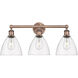 Bristol Glass 3 Light 25.5 inch Antique Copper Bath Vanity Light Wall Light in Clear