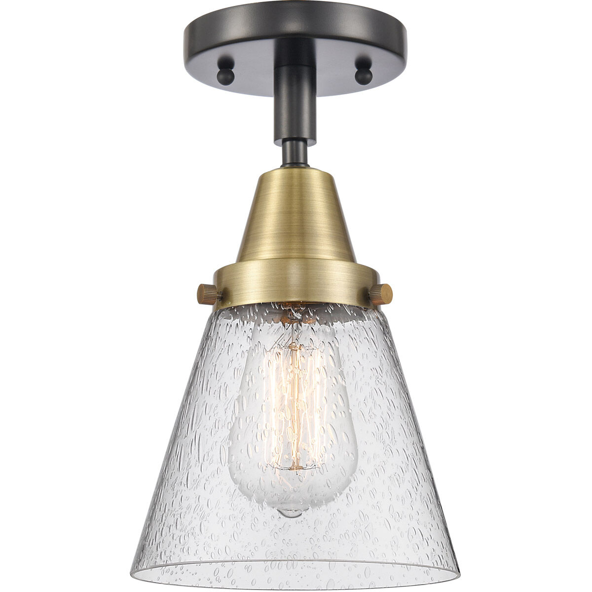 Franklin Restoration Small Cone LED 6.25 inch Black Antique Brass Flush Mount Ceiling Light in Seedy Glass
